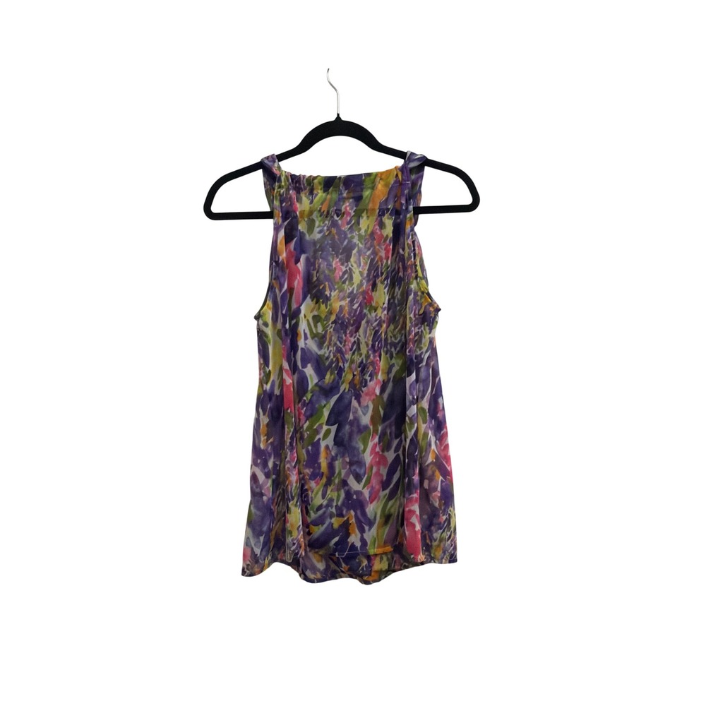 Cabi Watercolor Floral Chiffon Sleeveless Blouse Purple Yellow Pink Medium - Picture 2 of 4